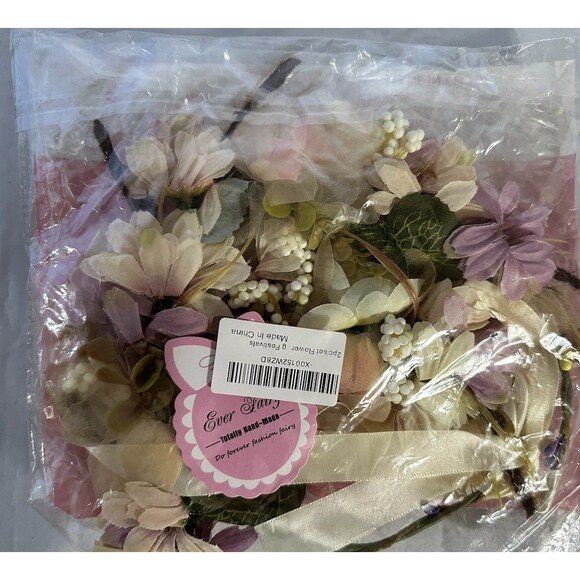 Ever Fairy Handmade Flower Hair Wreath Crown Headband 2 Piece Set Pink Purple - Picture 1 of 2